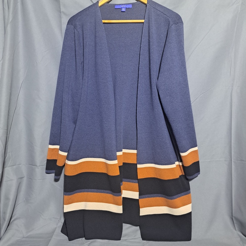Apt 9 Women's XXL Striped Open Front‎ Long Cardigan Navy Cream Brown